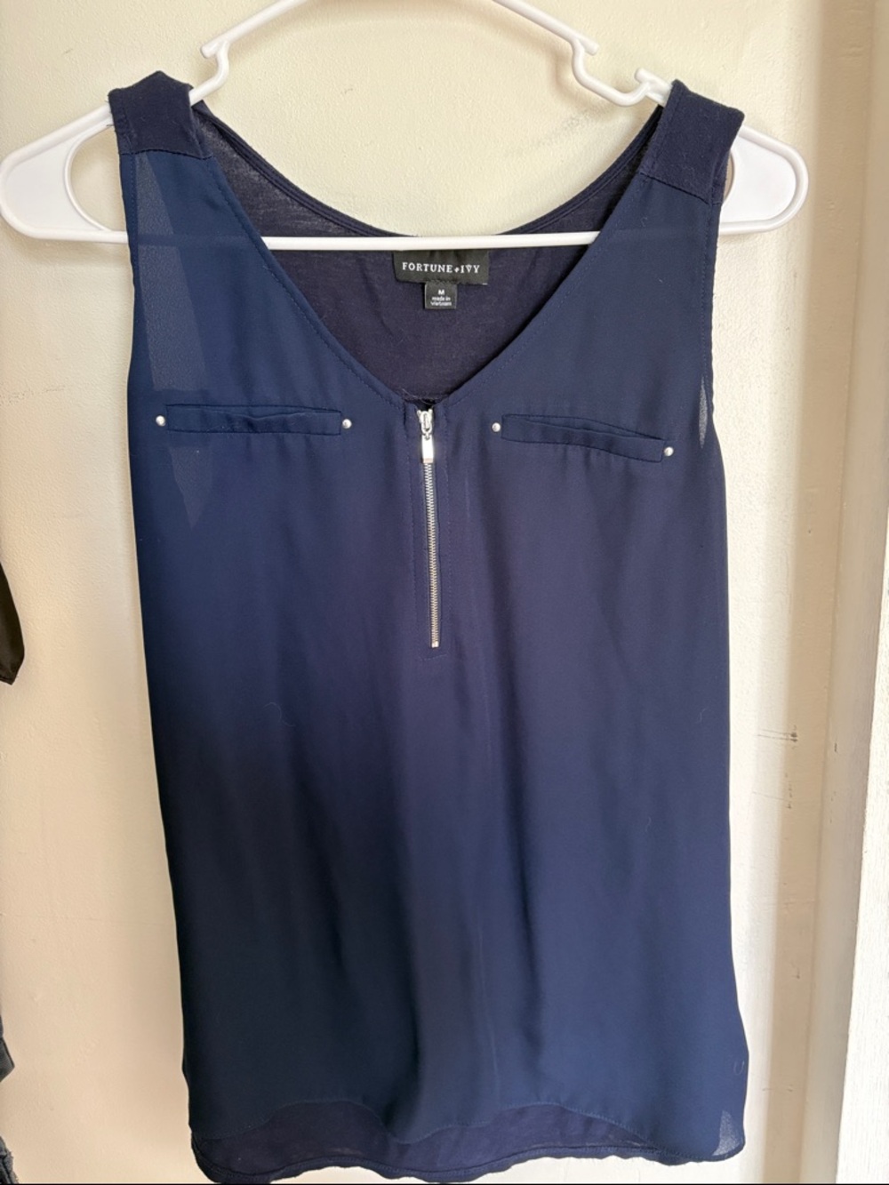 Fortune & Ivy Navy Sleeveless Zip-Front Tank